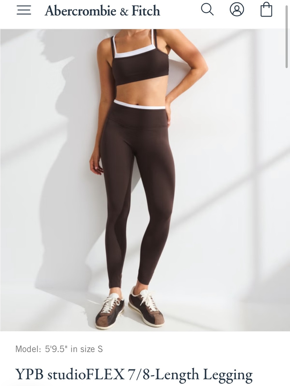 Abercrombie & Fitch YPB StudioFLEX Brown High-Rise 7/8 Leggings